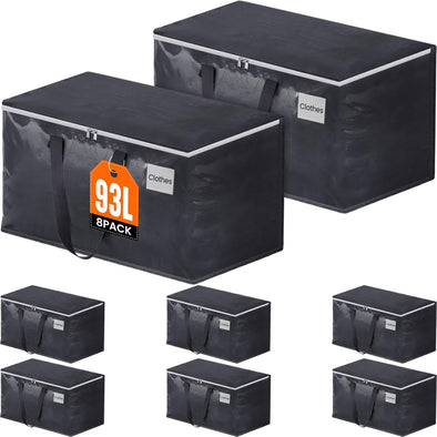 Moving Boxes Heavy Duty Moving Bags with Strong Zippers and Handles Collapsible Moving Supplies, Storage Totes for Packing & Moving Storing 93L,8-Pack