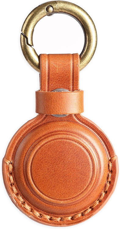 Genuine Leather Airtag Holder Suitable for Apple Airtag Keychain Leather, Small Air Tag Holder with Key Rings, Protective Airtag Case Cover Accessories - Brown V1.0
