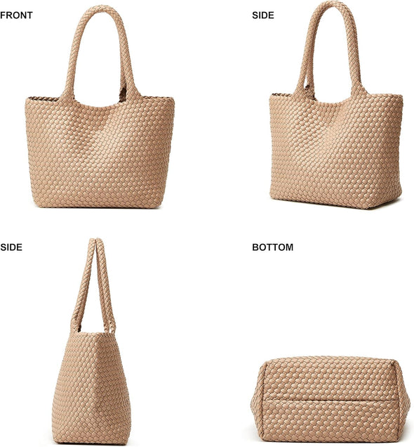 Woven Tote Bag Womens Purse: Vegan Leather Shoulder Handbags - Fashion Summer Beach Tote Bags - Large Travel Totes
