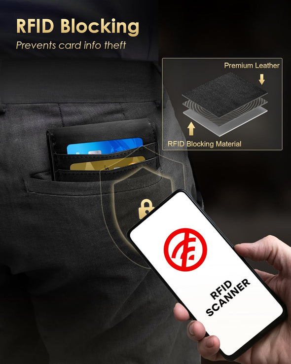Wallet for Men - RFID Blocking [Functional & Practical] Bifold Slim Minimalist Credit Card Holder Pop up Metal Case with Cash Slot, Front Pocket with ID Window, Gift Boxed (BLACK)