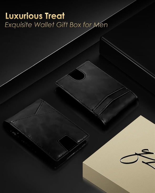 Wallet for Men - RFID Blocking [Functional & Practical] Bifold Slim Minimalist Credit Card Holder Pop up Metal Case with Cash Slot, Front Pocket with ID Window, Gift Boxed (BLACK)
