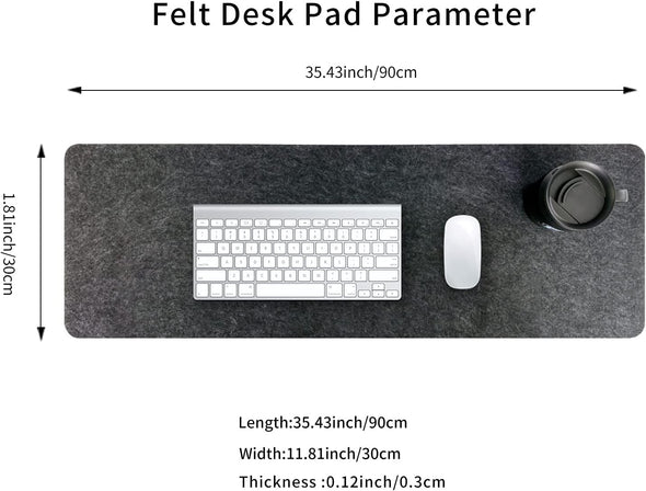 Felt Desk Mat | Computer Mat for Desk(36X12Inches) | Large Felt Mouse Pad and Keyboard Mat | Desk Protector for Office | Dark Gray