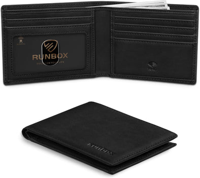 RUNBOX Wallet for Men,Mens Wallet,Slim Leather Bifold,Rfid Blocking 8 Slots Gift Box