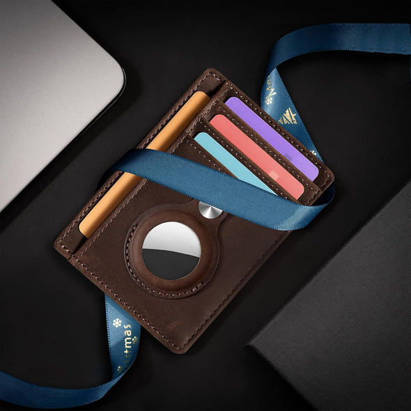 Hawanik Slim Minimalist Front Pocket Air Tag Wallet, RFID Blocking Card Holder Wallet with Airtag Holder