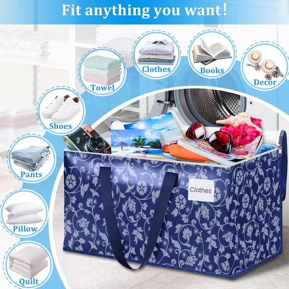 Homehacks Moving Bags, Extra Large Size Moving Boxes, Heavy Duty Luggage Bags with Smooth Zipper and Sturdy Handles, Large Capacity & Easy Loading Storage Totes for Space Saver 88L, 6-Pack, Blue
