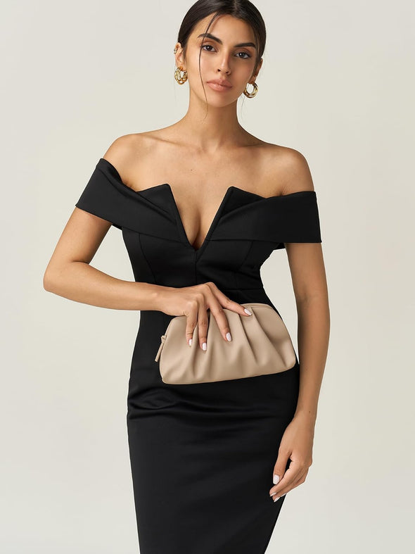 SWEETV Dressy Vegan Leather Clutch Purse for Women Formal, Soft Pleated PU Evening Clutch for Weddings, Proms, Cocktail-Gemma