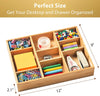 Umilife Desk Drawer Organizer, Bamboo Wood Organizer Tray with Adjustable Compartments, Office Desk Accessories Supplies Organization Storage, 12" X 9"