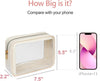 PACKISM Clear Makeup Bag - Soft Plastic Color-Edged TSA Approved Toiletry Bag, Reusable Clear Toiletry Bags with Golden Zipper, Beige