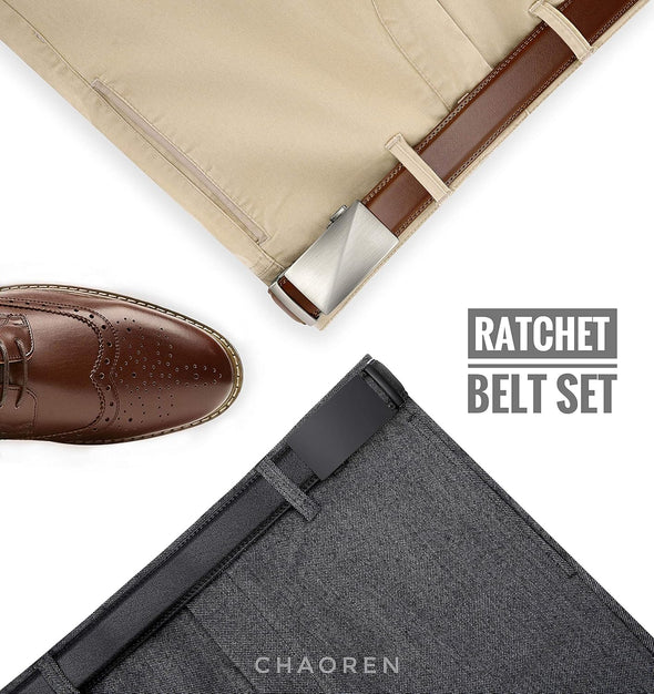 CHAOREN Leather Ratchet Belt Men 2 Pack - Customizable Fit, Effortless Style (35Mm)