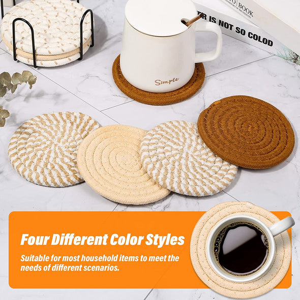 Mckanti Drink Coasters Set of 8, 4 Colors Absorbent Coasters for Drinks, Minimalist Cotton Woven Coaster for Living Room Decor, Tabletop Protection Suitable for Kinds of Cups, 4.3 Inches