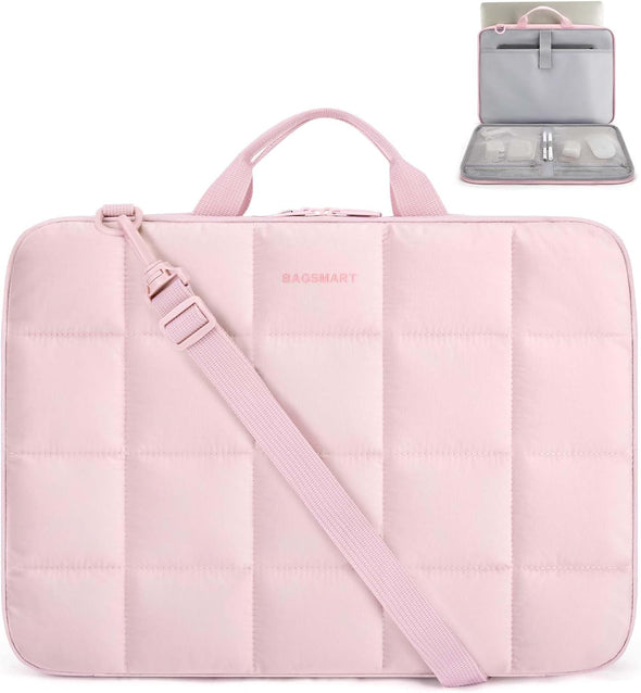 BAGSMART 15-16 Inch Laptop Case with Strap, Fluffy Padded Laptop Bag with Handle, Macbook Case Fitted with Macbook Air/Pro 15.6 Inch, Laptop Briefcase Fitted with Dell, HP, Lenovo