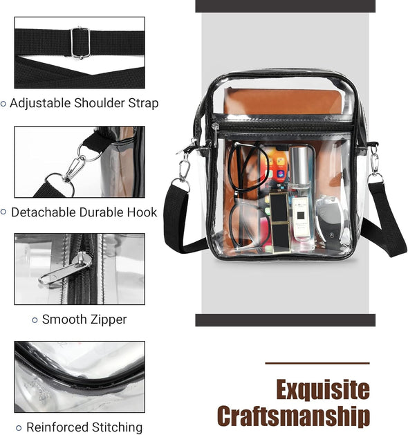 Moko Clear Bag Stadium Approved for Women, Crossbody Bag Purse Adjustable Strap Shoulder Bags for Concerts Festival Sports Events, Black