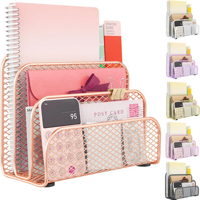 Gianotter Mail Organizer Countertop, Metal File Holder with 3-Slot, Rose Gold Desk Accessories & Workspace Organizers (Rose Gold)