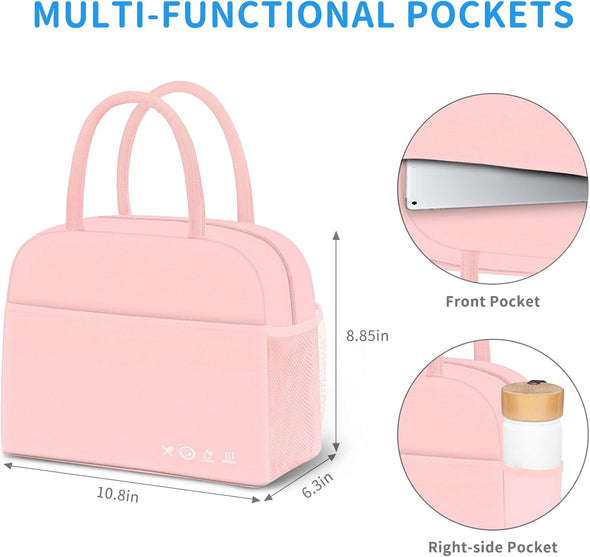 Lunch Bag Lunch Box for Women Men Reusable Insulated Lunch Bags for Adults,Leakproof Cute Cooler Lunch Tote Bag,Large Capacity for Work Travel Picnic, PINK