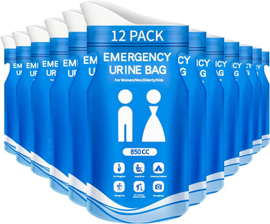 850Cc Disposable Urine Bag, 12 PCS Emergency Portable Urinal Bags for Men/Women, Unisex Pee and Vomit Bags for Travel, Camping, Long Trips, Pregnant Women, Kids