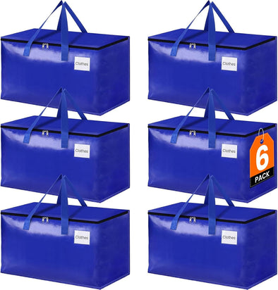 Storageright Moving Bags-Heavy Duty Moving Boxes, Storage Totes with Zipper, Reinforced Handles and Tag Pocket-Collapsible Moving Supplies for Moving, Storage and Travel 93L(Blue-6 Pack)