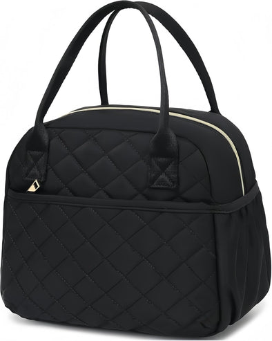 CAMTOP Lunch Box for Women Insulated Lunch Bag Lunchbox Cooler Thermal Leakproof Quilted Reusable Lunch Tote Bag for Work School Travel Picnic (Black)