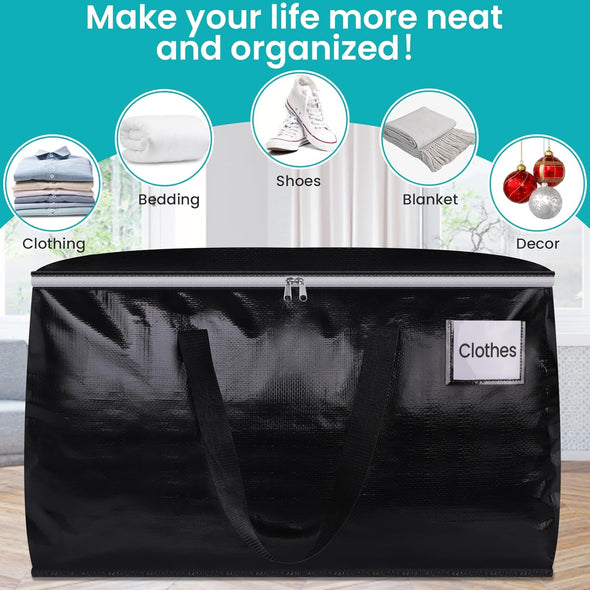 Extra Large Moving Boxes-Moving Bags with Zipper, Carrying Handles and Tag Pocket-Moving Supplies for Space Saving-Totes for Storage - for Moving, Storage, Camping and Travel 93L-4 Pack