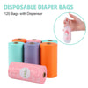 Diaper Bags Disposable for Baby, 8 Refill Rolls/120 Bags Dirty Disposable Diaper Bags with Dispenser, Convenient and Quick Diaper Disposal, Poop Bags,Rainbow