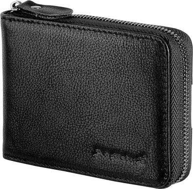 Admetus Men'S Zipper Wallet Leather Bifold Wallets Slim RFID Blocking Zip around Credit Card Holder Compact Small Wallet