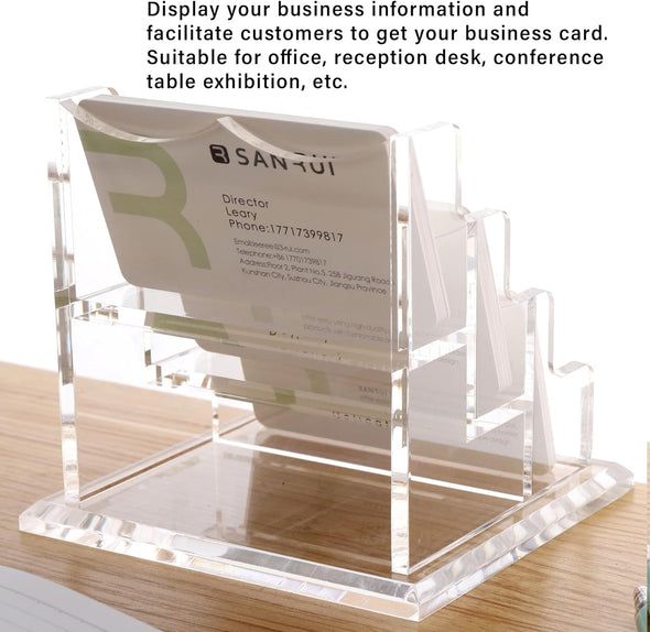 Business Card Holder Display for Desk, Clear Acrylic Cards Organizer 3 Tier 3 Slots, Business Card Stand for Men and Women 1 Pack (3 Slots) 3Slots…