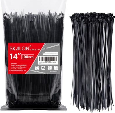 Zip Ties 14 Inch (100 Pack), Black, 50Lb Tensile Strength, UV Resistant Cable Ties for Indoor and Outdoor by SKALON