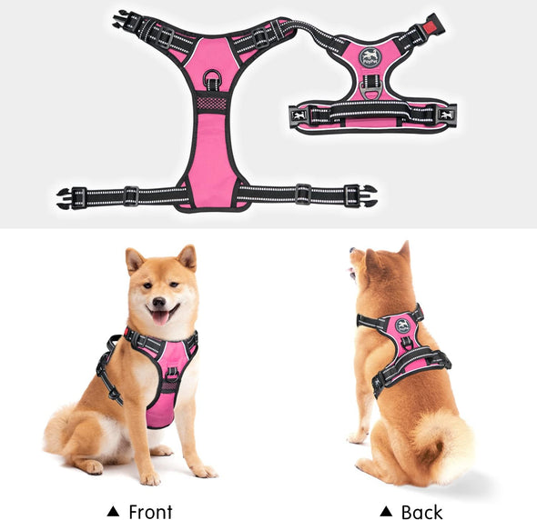 Poypet No Pull Dog Harness, No Choke Front Lead Dog Reflective Harness, Adjustable Soft Padded Pet Vest with Easy Control Handle for Small to Large Dogs(Pink, Medium)
