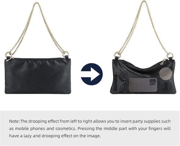 Women Satin Evening Handbag Wedding Prom Clutch Purse Formal Cocktail Party Clutches Shoulder Bag with 2 Bag Chains