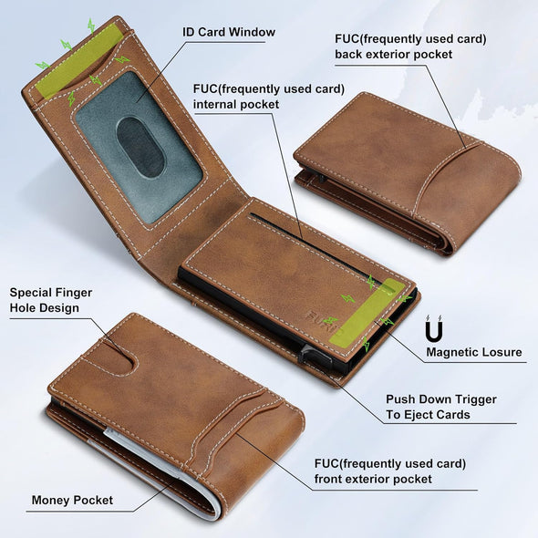 Furid Card Wallet for Men Slim: Smart Wallet - Rfid Minimalist Front Pocket with ID Window Pop up Wallet Gift for Male