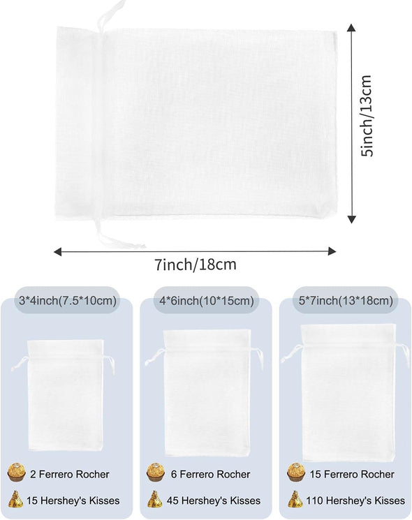 Kslong 100PCS Small Mesh Bags Drawstring 3X4,Sheer Organza Bags Drawstring for Jewelry, Mesh Party Wedding Favor Bags for Small Business,Candy,Bracelet Packaging,Empty Sachet Bags (White)