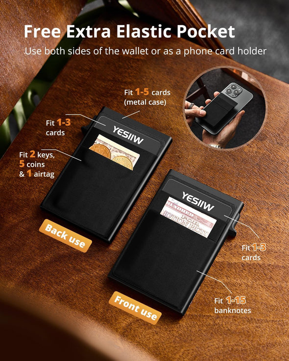 YESIIW Ultra-Slim Wallet for Men - Pop up Card Holder Mens Wallet with RFID Protection Minimalist Metal Wallets Billeteras De Hombres Gifts for Men Dad Husband Boyfriend Black
