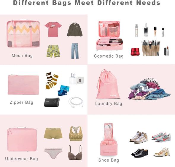 BAGAIL 8 Set Packing Cubes Luggage Packing Organizers for Travel Accessories (Blush Pink)