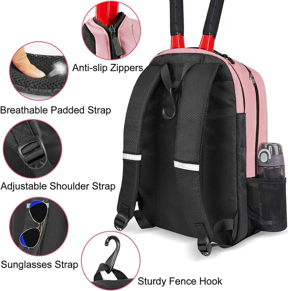Ytonet Tennis Bag Tennis Backpack for Women Men 2 Rackets with Insulated Pocket Ventilated Shoe Compartment