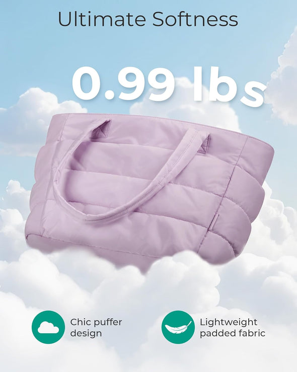 BAGSMART Tote Bag for Women, Lightweight Puffy Tote Bag with Compartments, Quilted Shoulder Bag Handbag for Travel, Work