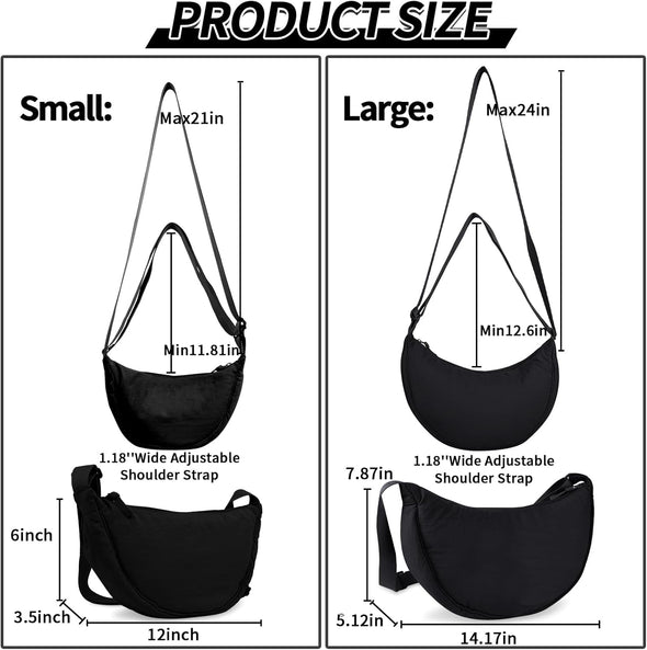 Small Nylon Crescent Crossbody Purses Bag for Women Men Trendy,Travel Sling Bag