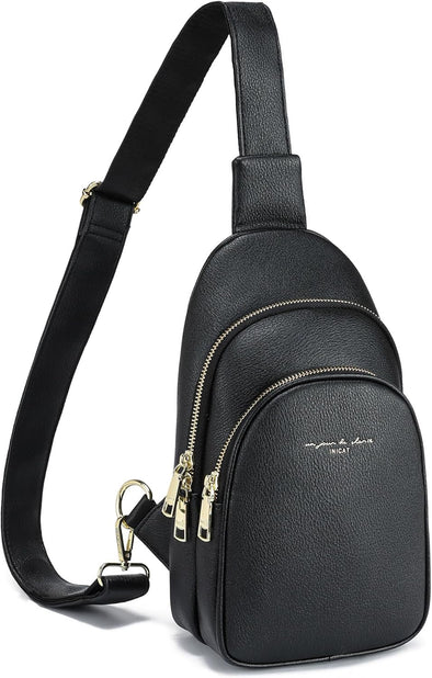 INICAT Crossbody Sling Bags Fanny Packs Leather Purses Chest Bag for Women