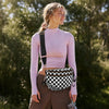 Bum Bags for Women Crossbody,Nylon Checkered Crossbody Bag Large Sling Bag Checkered Purse Oversized Slouchy Belt Bag