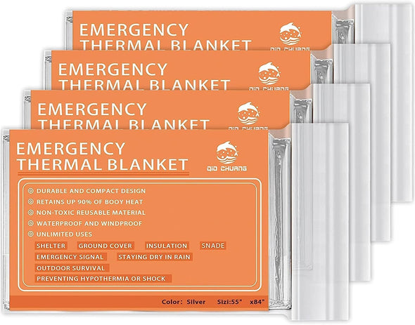 Emergency Mylar Thermal Blankets -Space Blanket Survival Kit Camping Blanket (4-Pack). Perfect for Outdoors, Hiking, Survival, Bug Out Bag ，Marathons or First Aid 1