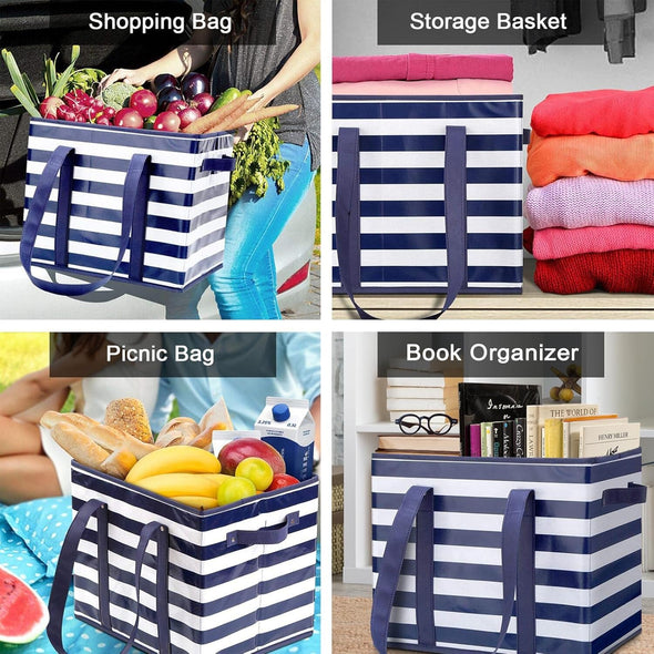 WISELIFE 3 Pack Reusable Grocery Bags Large Water Resistant Grocery Collapsible Heavy Duty Tote Bags for Shopping Picnic