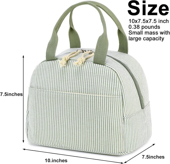Bluboon Lunch Bag for Women Men Cute Corduroy Lunch Tote Bags Reusable Insulated Lunch Box Large Capacity Reusable Insulated Cooler for Work Picnic or Travel (Stripes Green)