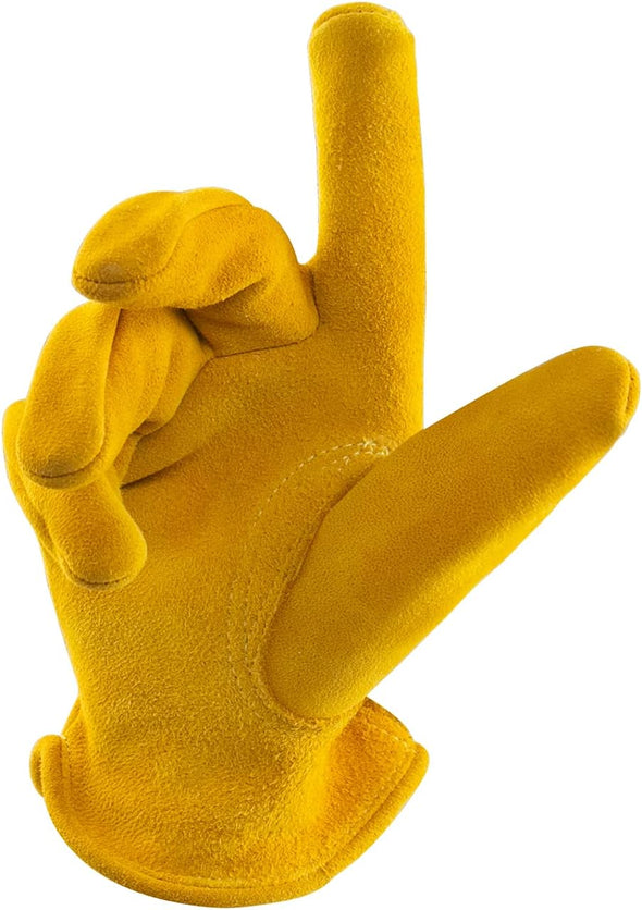 Kids Work Gloves Age 2-14, Extra Soft Deerskin Suede, Durable, Flexible Toddler Youth Genuine Leather Gloves for Kids Yard Work, Working, Gardening (Small, Yellow, 2-4 Years Old)