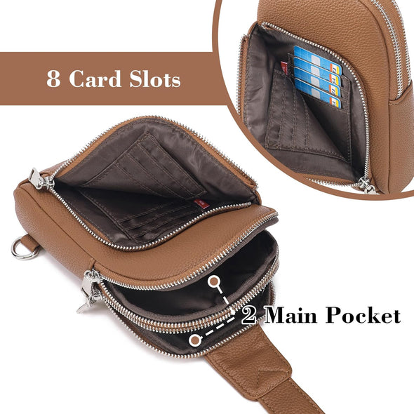 INICAT RFID Blocking Sling Bag Leather Crossbody Bags for Women Fanny Pack Cross Body for Woman Chest Bag for Travel 1.9L
