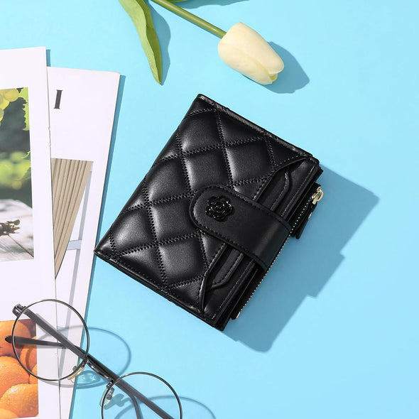 Small Wallets for Women Leather Bifold Wallet Women RFID Blocking Purse Credit Card Holder with 15 Card Slots and ID Window Coin Pocket
