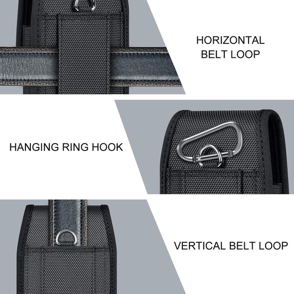 Ykooe Cell Phone Pouch Nylon Belt Holster Case Compatible with Iphone 16 15 14 13 12 11 & Pro Models, XR, Samsung Galaxy S20 S21 S22 S23 S24 S25, Black–L