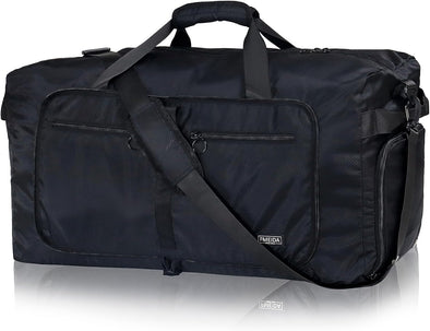 Fmeida 65L Duffle Bag with Shoes Compartment, Foldable Travel Duffel Bags for Men Women, Large Packable Travel Bag Water Repellent & Tear Resistant (Black)