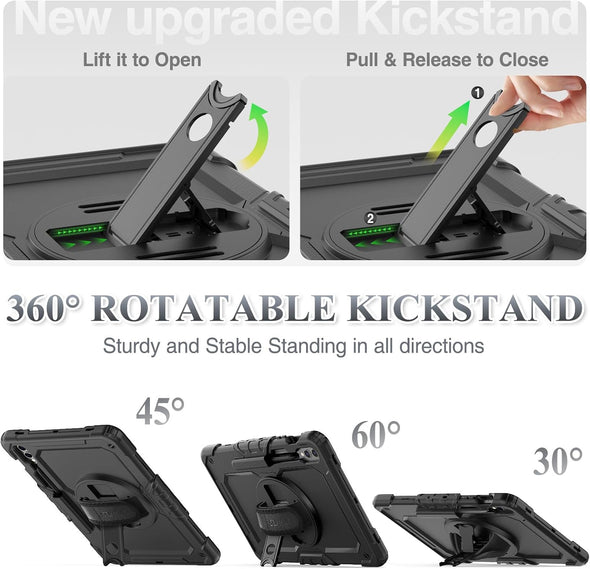 SEYMAC Stock Case for Samsung Galaxy Tab S10 Plus/ S9 FE Plus/ S9 plus 5G Tablet 12.4'' Case with Screen Protector Pencil Holder [360 Rotating Hand Strap] &Stand, Drop-Proof, Black1