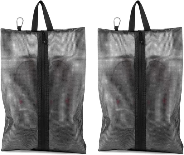 2 Pack Shoe Bags for Travel, Sneaker Bags, Waterproof Travel Shoe Bags with Zipper for Packing, Golf Shoe Dust Bags for Man and Women, X-Large, Black