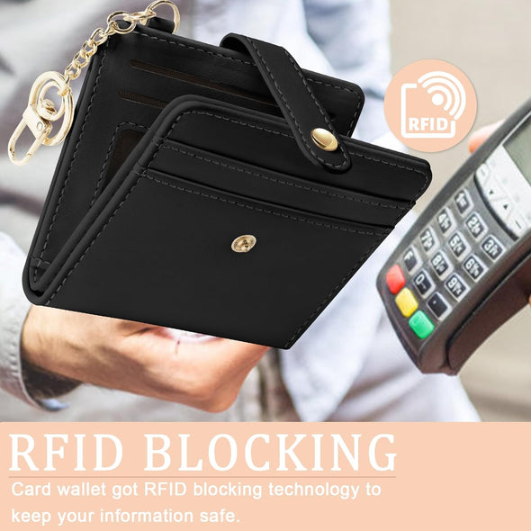 Black Rfid Ladies Wallet, Small Slim Thin Compact Credit Card Women Wallet, PU Leather Bifold Cash Zipper Coin Pocket ID Window for Female