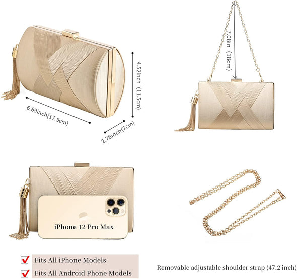 Clutch Purses for Women Tassel Evening Clutch Bag Cross Body & Shoulder Bag for Wedding Night Out Party