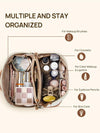Telena Makeup Bag Large Capacity Travel Cosmetic Bag Portable PU Leather Water Resistant Makeup Organizer Bags for Women with Handle and Divider Open Flat Beige with Brown